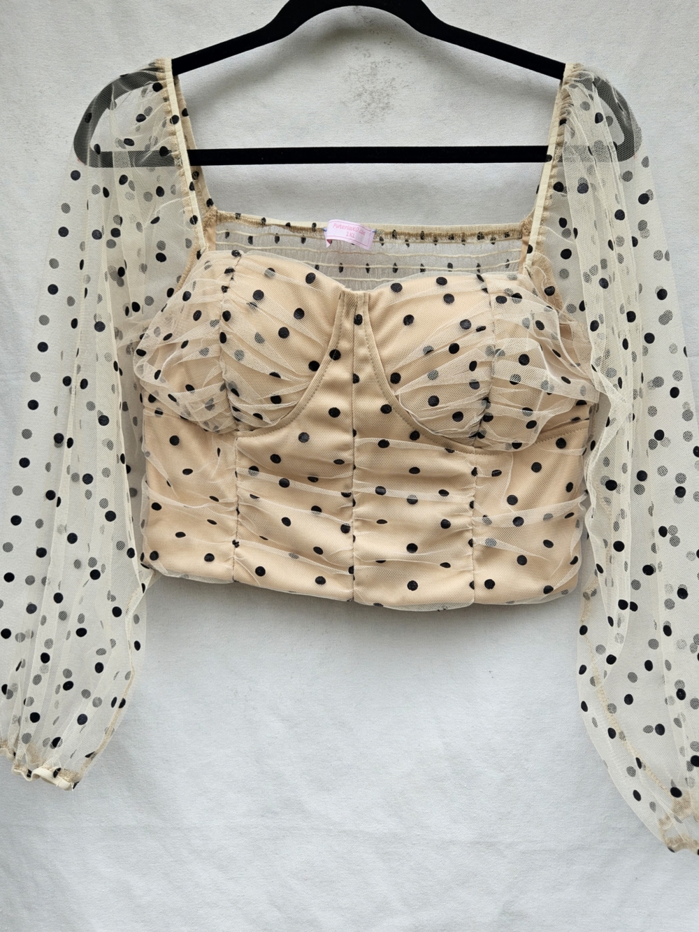 Puteriaxo Polka Dot Sheer Mesh Crop Top 1XL Romantic Cottagecore
